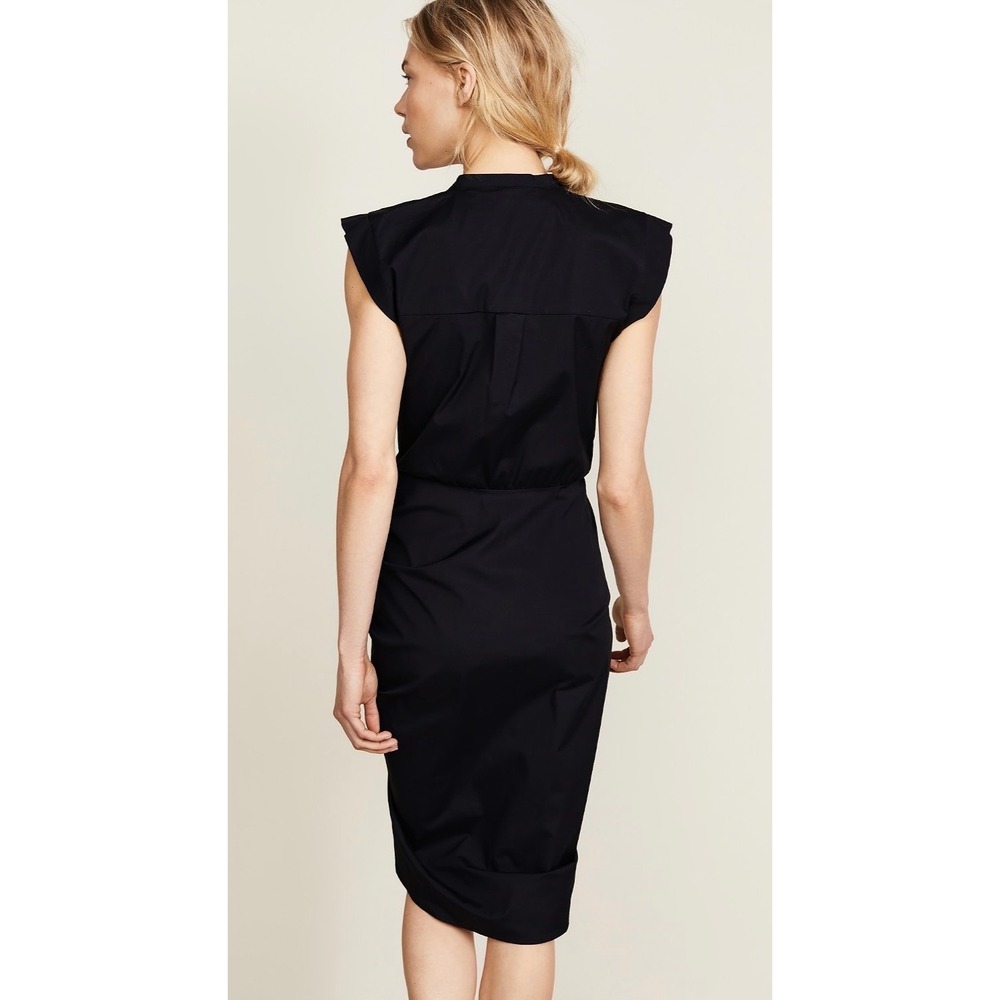 Veronica Beard Ruched Poplin Shirtdress Women 0 Black Cotton Asymmetric Midi - Picture 2 of 14
